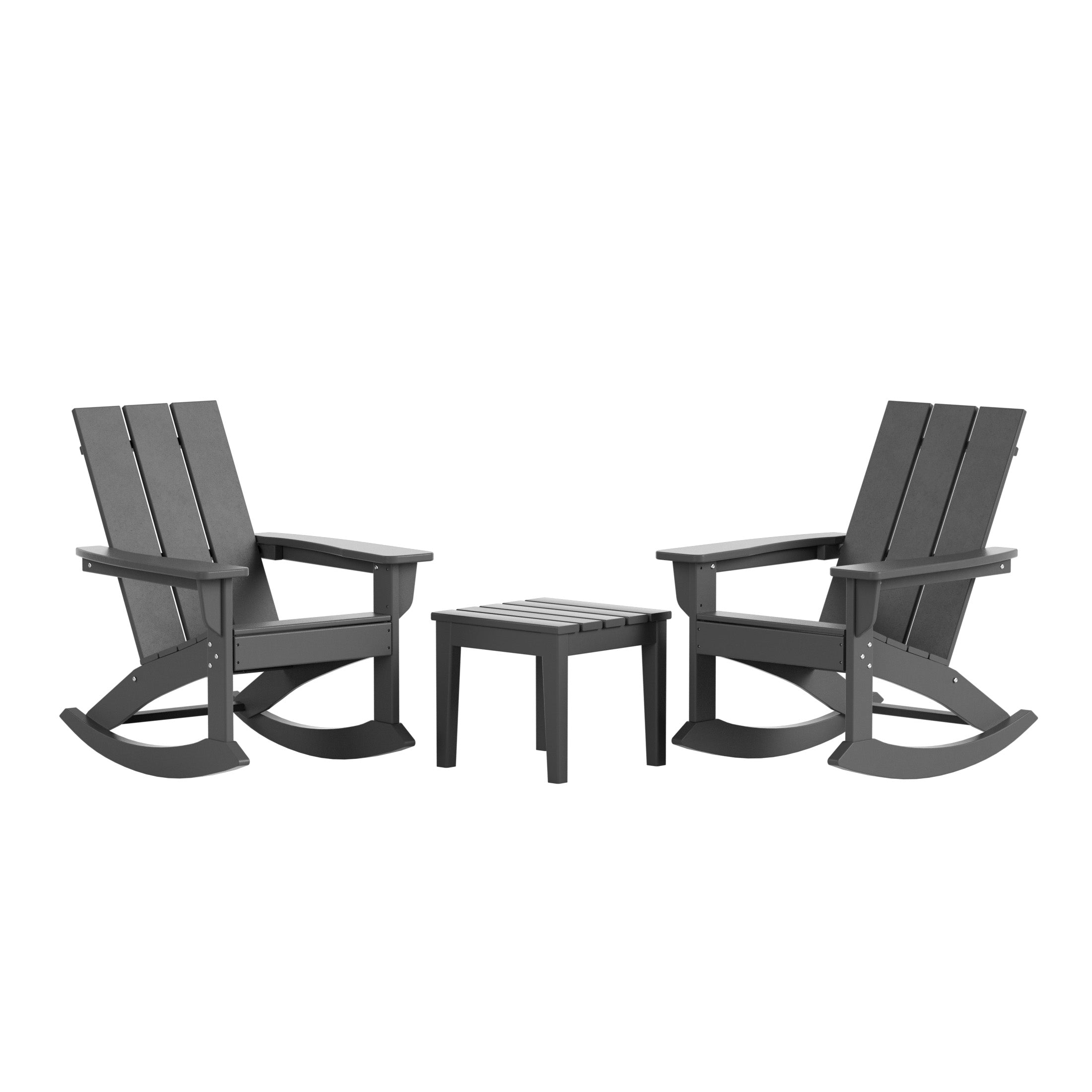 Ashore Modern Rocking Poly Adirondack Chair With Side Table 3-Piece Set