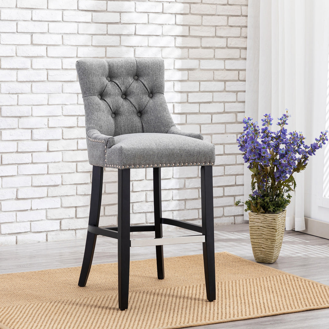 Hayes 29" Upholstered Tufted Wood Bar Stool, Black