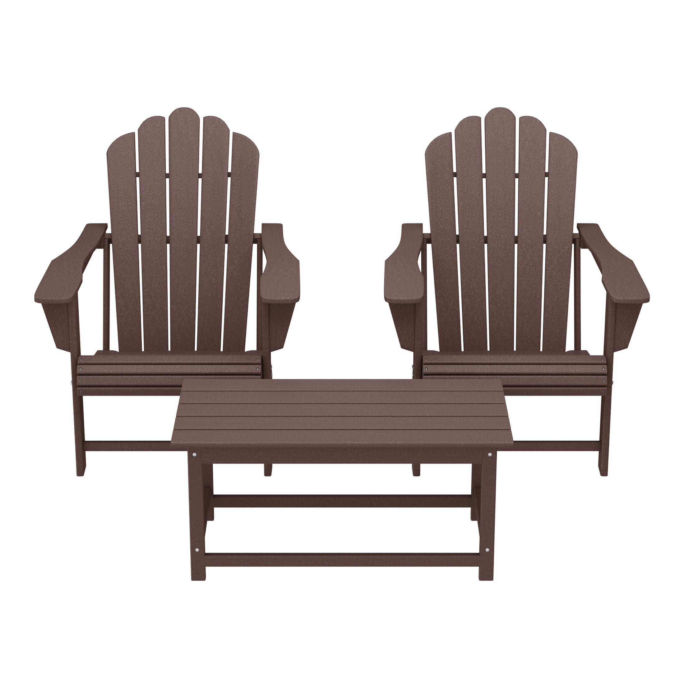 Highland 3-Piece Adirondack Chairs with Cup Holders and Coffee Table Set