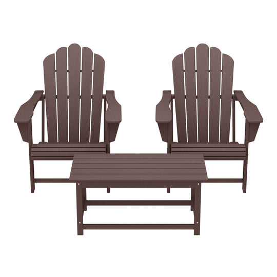 Highland 3-Piece Adirondack Chairs with Cup Holders and Coffee Table Set