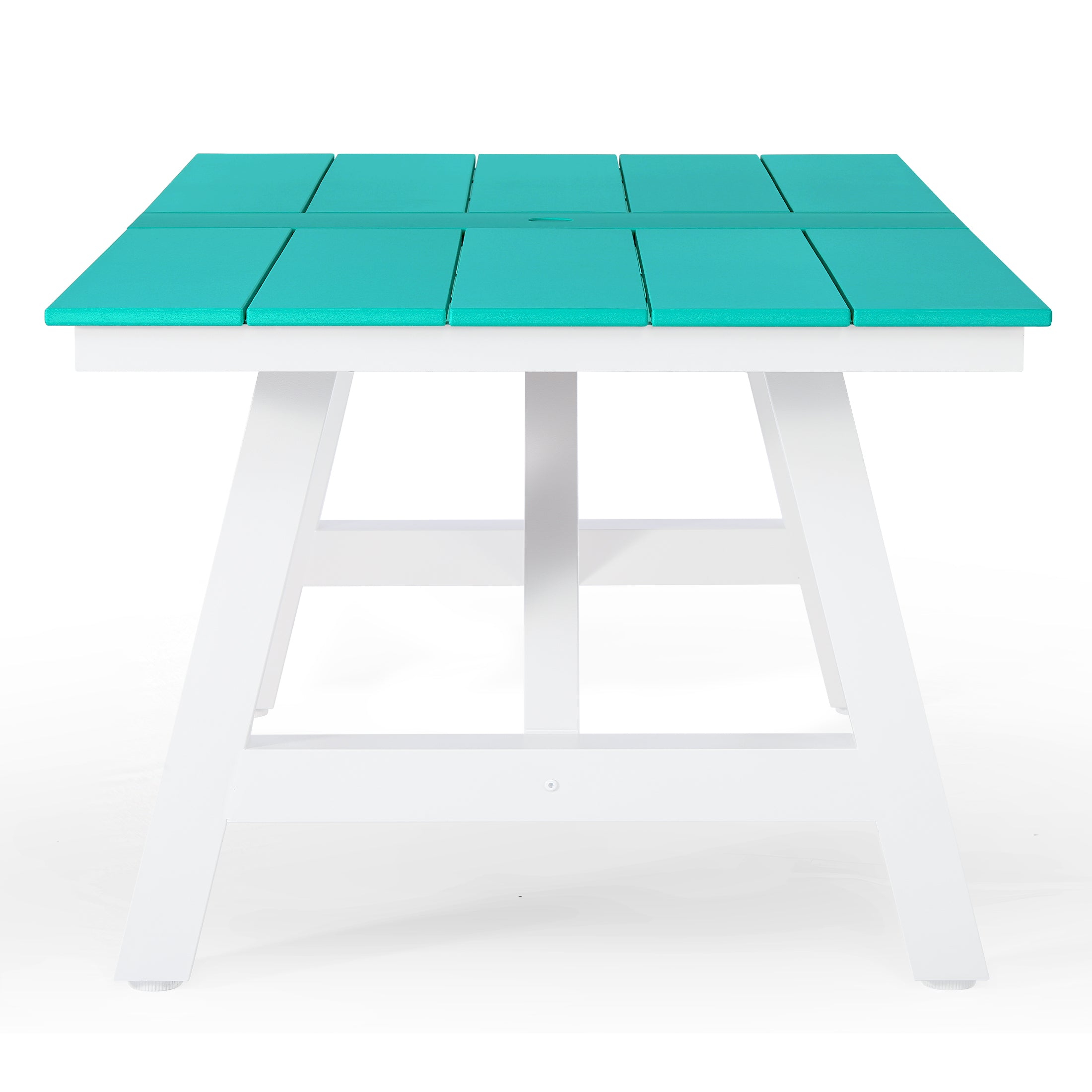 Cape May 72" HDPE Rectangle Outdoor Patio Dining Table With Umbrella Hole and Metal Frame