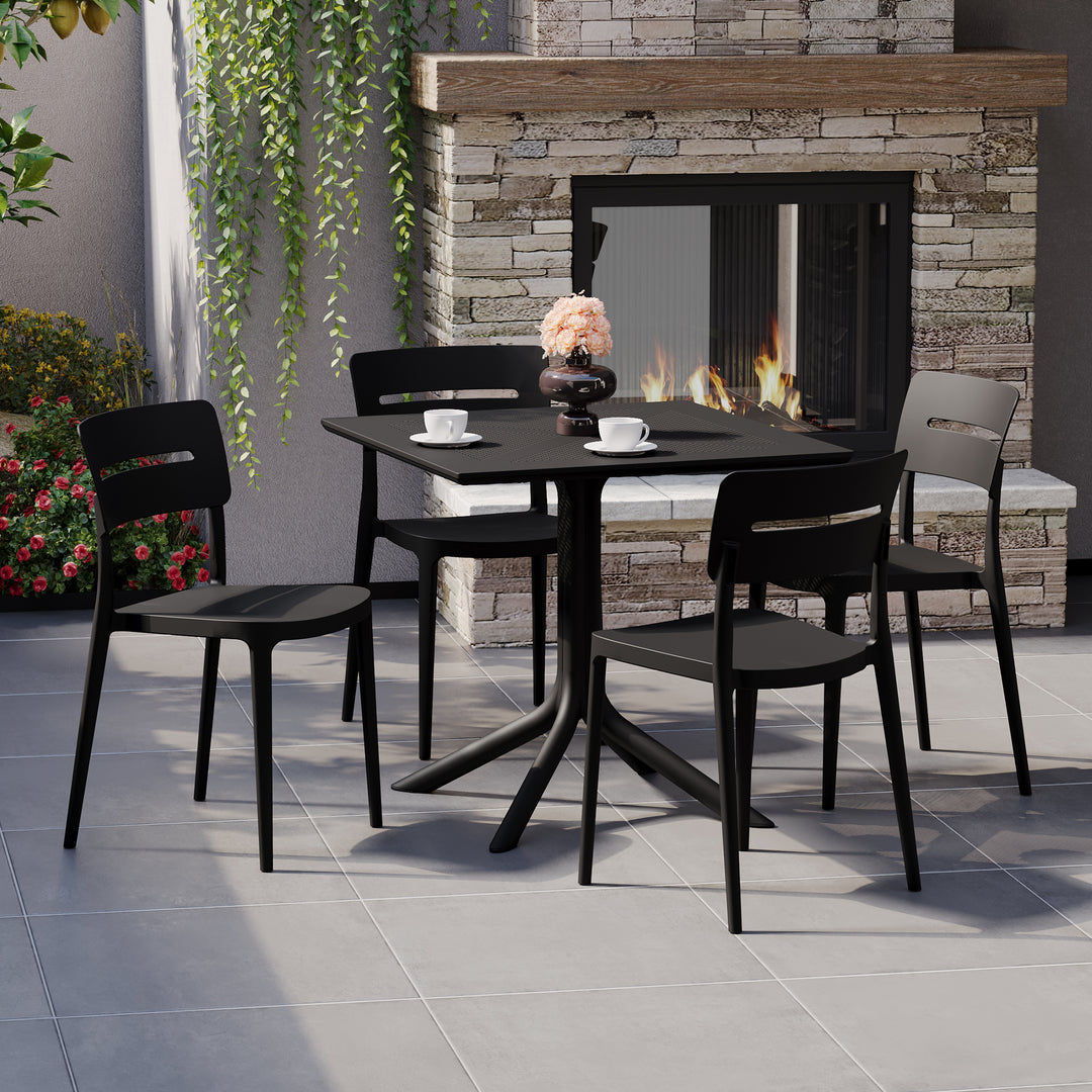 Playa Modern 5-Piece Resin Patio Dining Table Set with Stackable Patio Dining Chairs