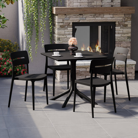 Playa Modern 5-Piece Resin Patio Dining Table Set with Stackable Patio Dining Chairs