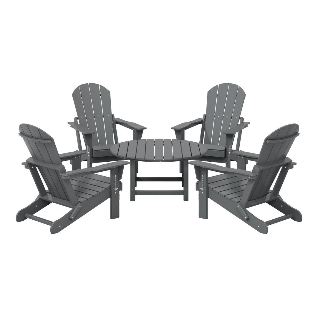 Malibu 5-Piece HDPE Folding Adirondack Chair Outdoor Patio Conversation Set