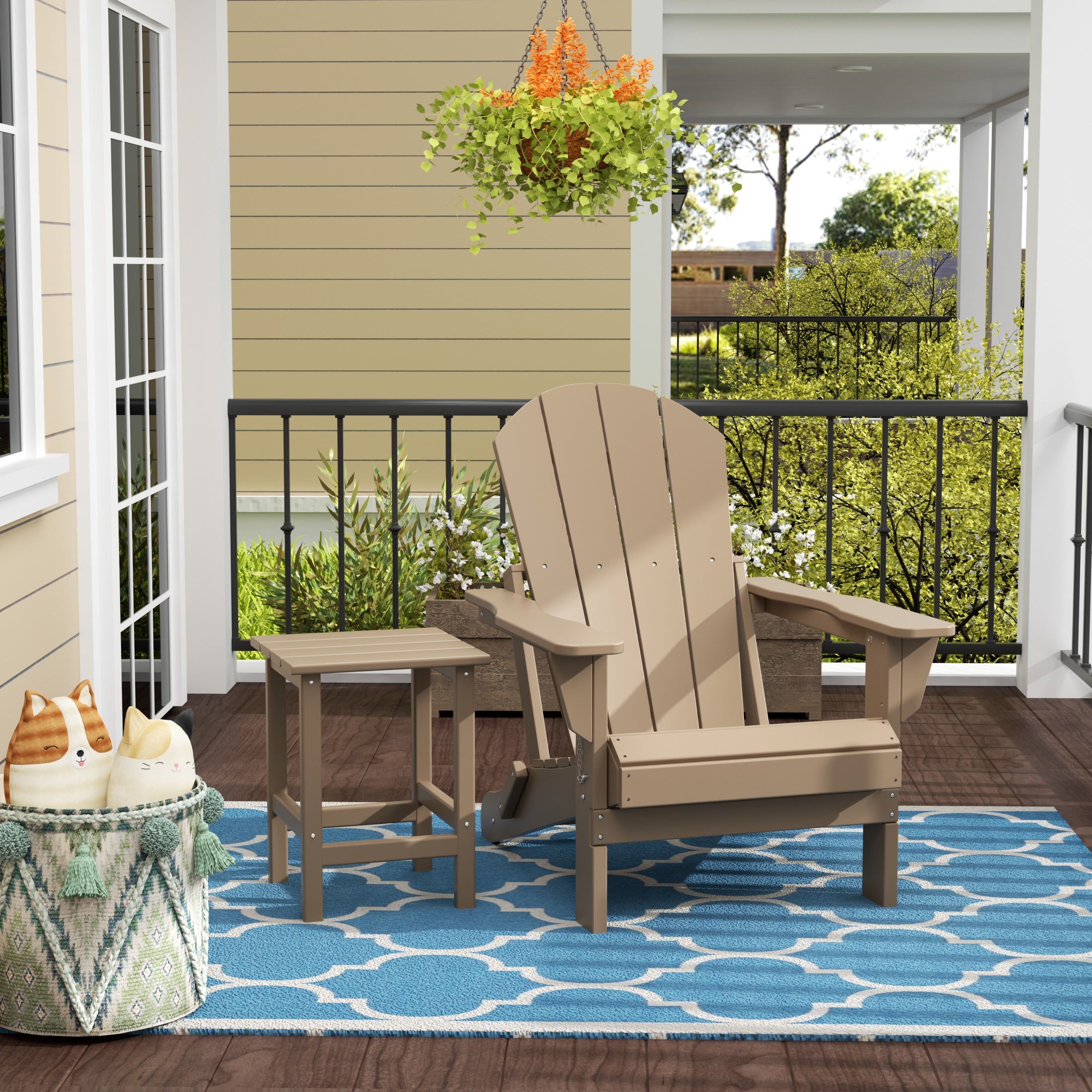 Malibu 2 piece set outdoor folding Poly Adirondack chair with side table