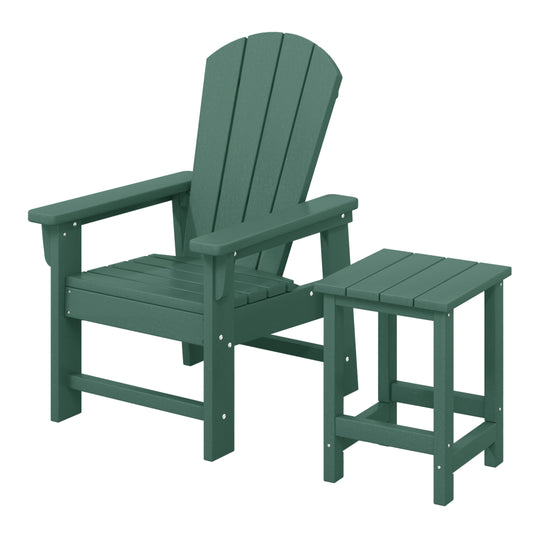 Malibu 2-Piece Kids Outdoor HDPE Adirondack Chair With Square Side Table Set