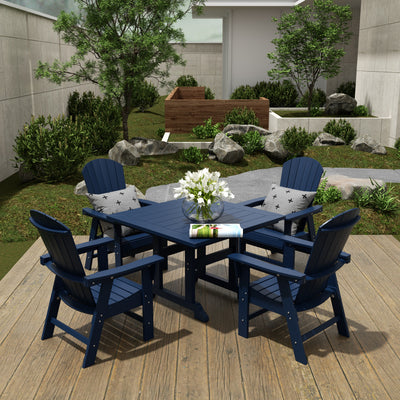 Dylan 5 Piece Outdoor Patio Square Dining Table and Shell Back Armchair Set