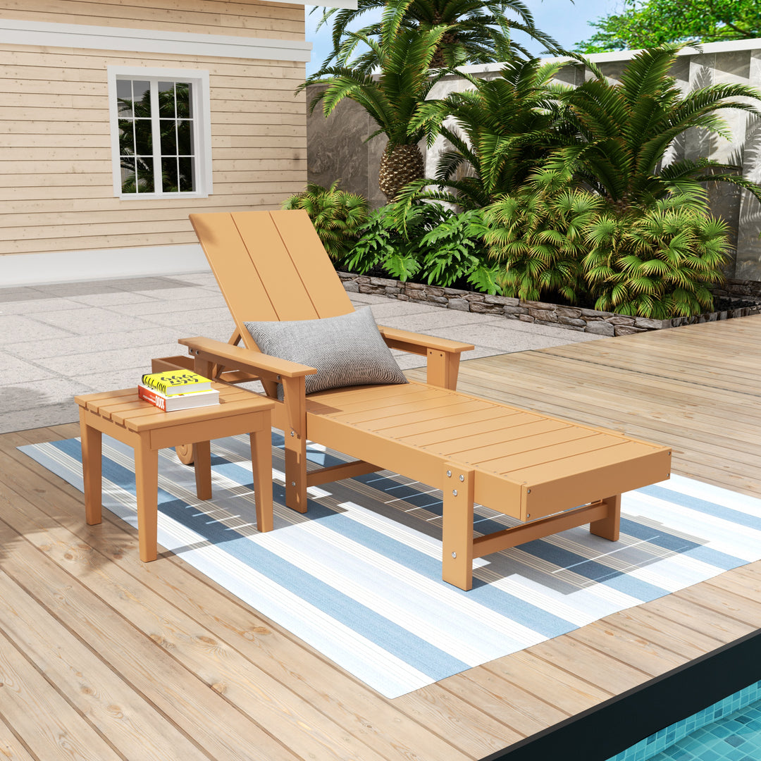 Ashore Modern Reclining Chaise Lounge with Side Table 2-Piece Set