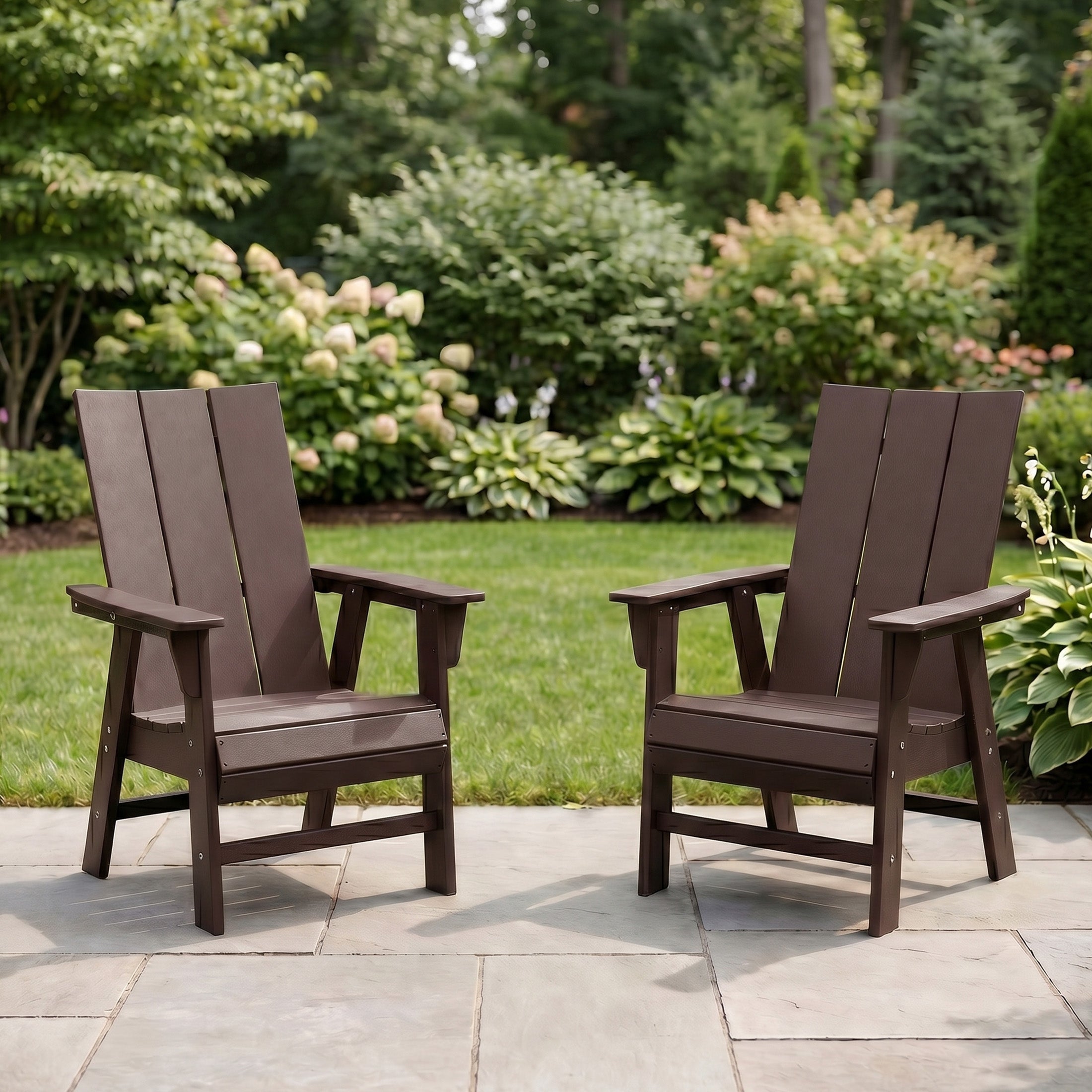 Ashore Outdoor Patio HDPE Plastic Modern Adirondack Dining Chairs (Set of 2)