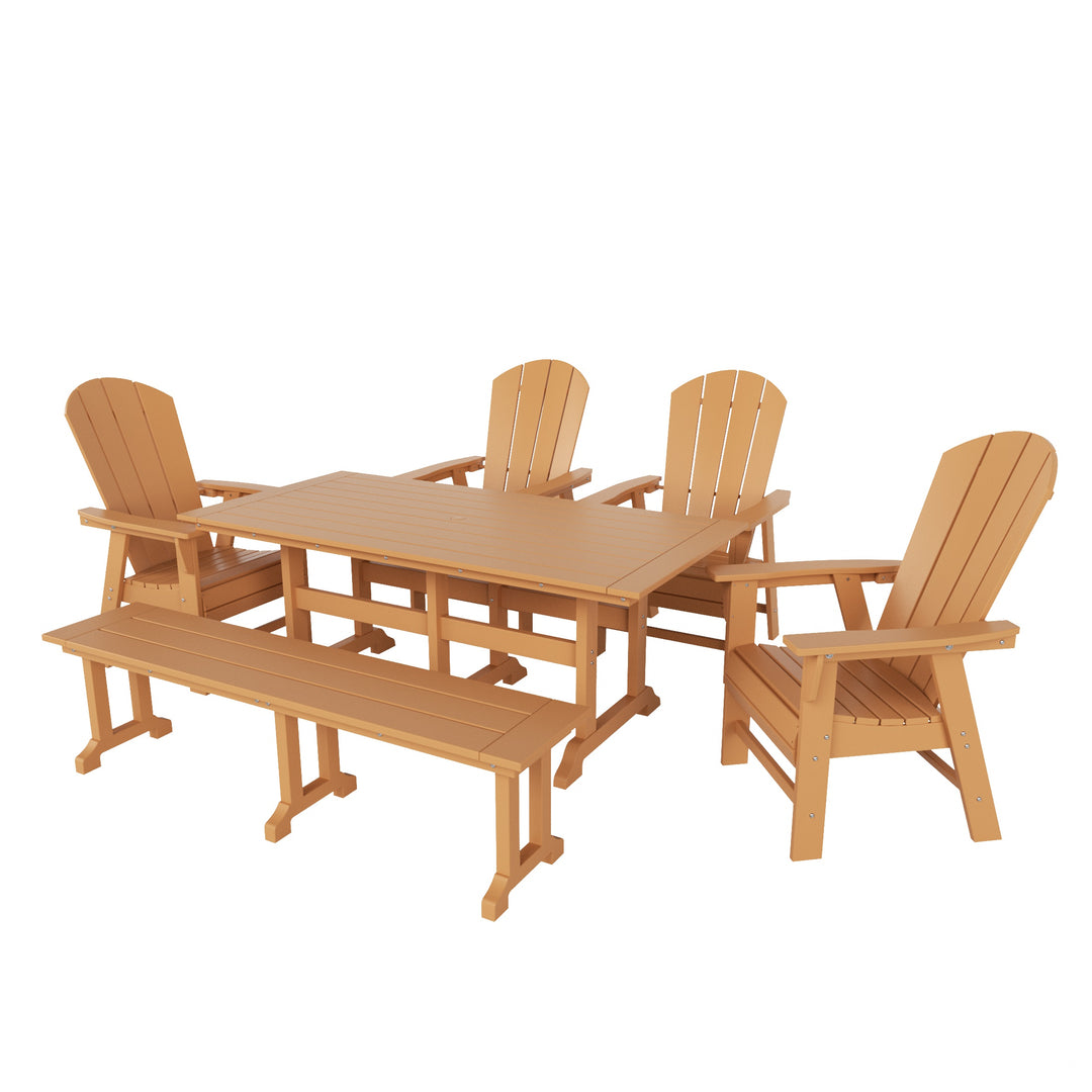 Malibu 6 Piece Outdoor Patio Dining Table and Armchair Dining Bench Set