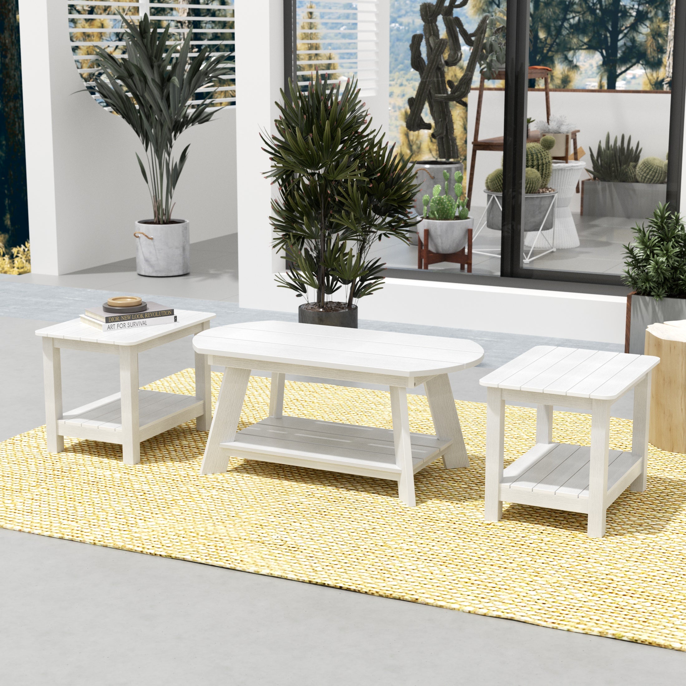 Tuscany 3-Piece HIPS Outdoor Adirondack Coffee Table and Two Side Table Set