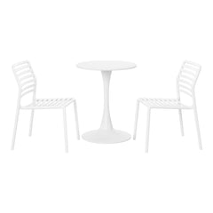 Playa 3-Piece Outdoor Metal Round Dining Table Set With Stackable Resin Patio Dining Chairs