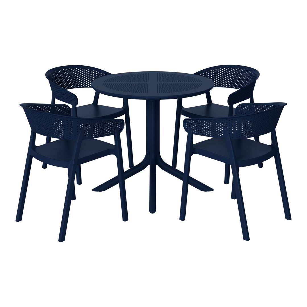 Playa 5-Piece Modern Patio Round Dining Table Set with Stackable Patio Dining Chairs