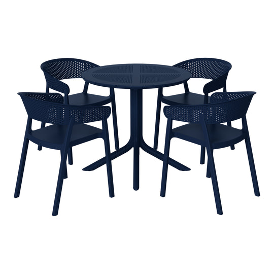 Playa 5-Piece Modern Patio Round Dining Table Set with Stackable Patio Dining Chairs