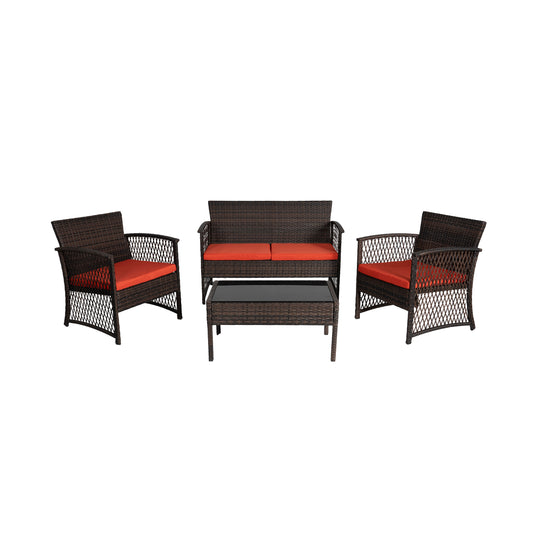 Melvi 4-Piece Outdoor Patio Wicker Conversation Set, Coffee