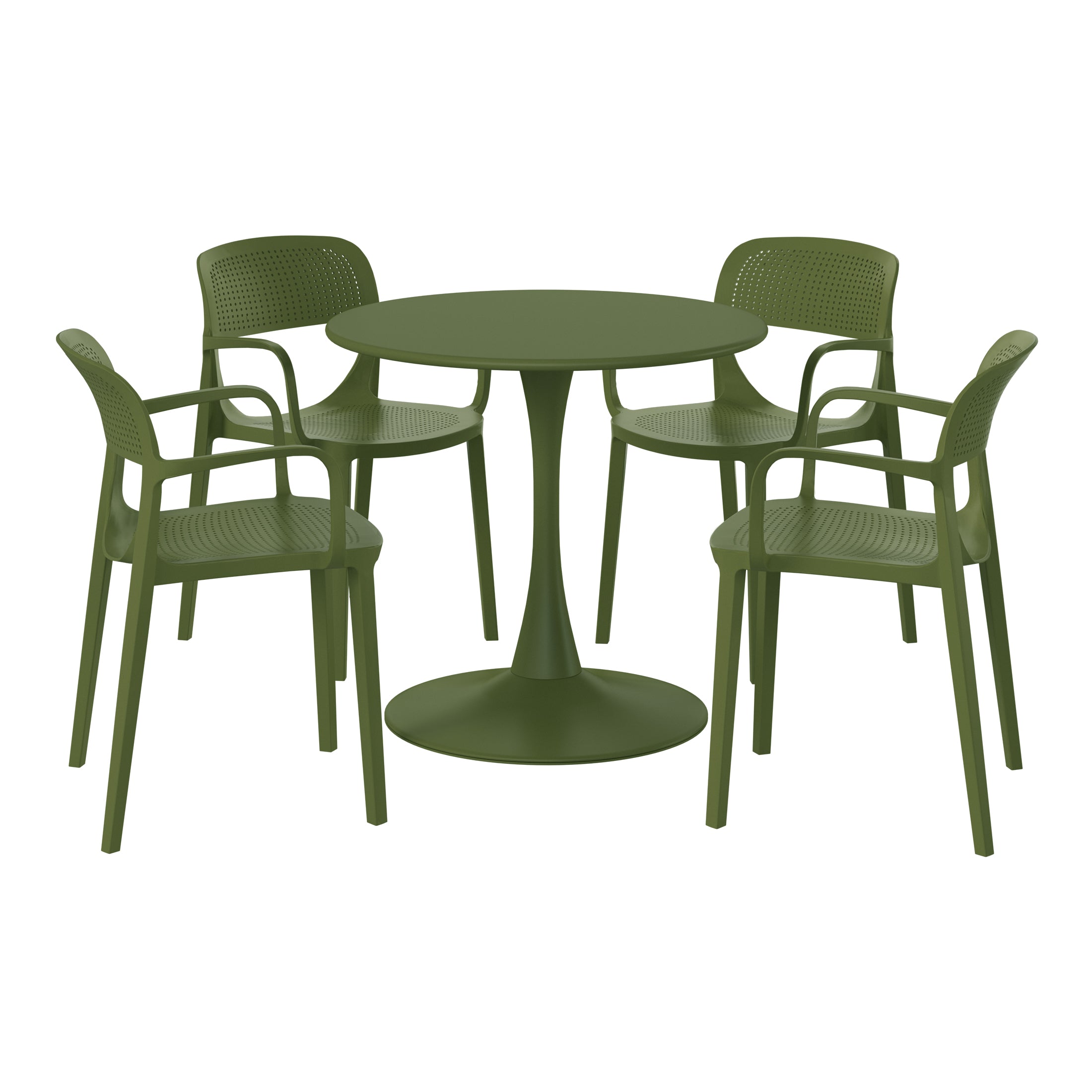 Playa 5-Piece Round Metal Bistro Dining Table Set And Stackable Resin Patio Dining Side Chairs