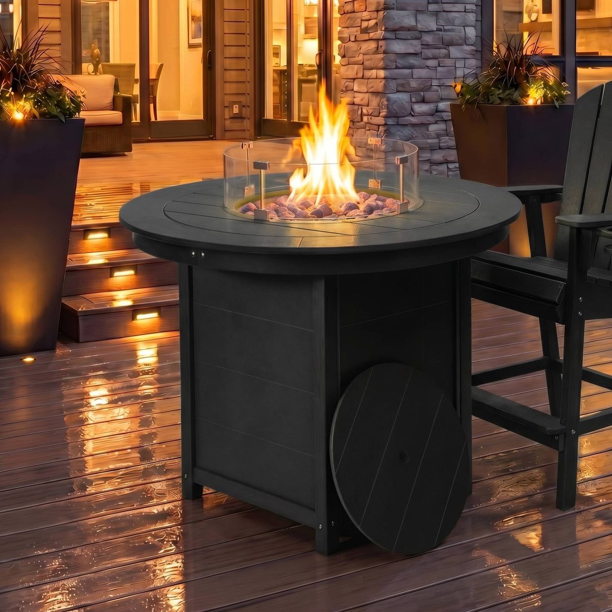 Helios 47" Modern Outdoor Patio Propane Round Counter Height Fire Pit Table
