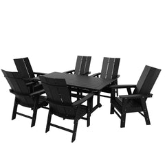 Ashore 7 Piece Outdoor Patio Dining Table and Modern Adirondack Armchair Set