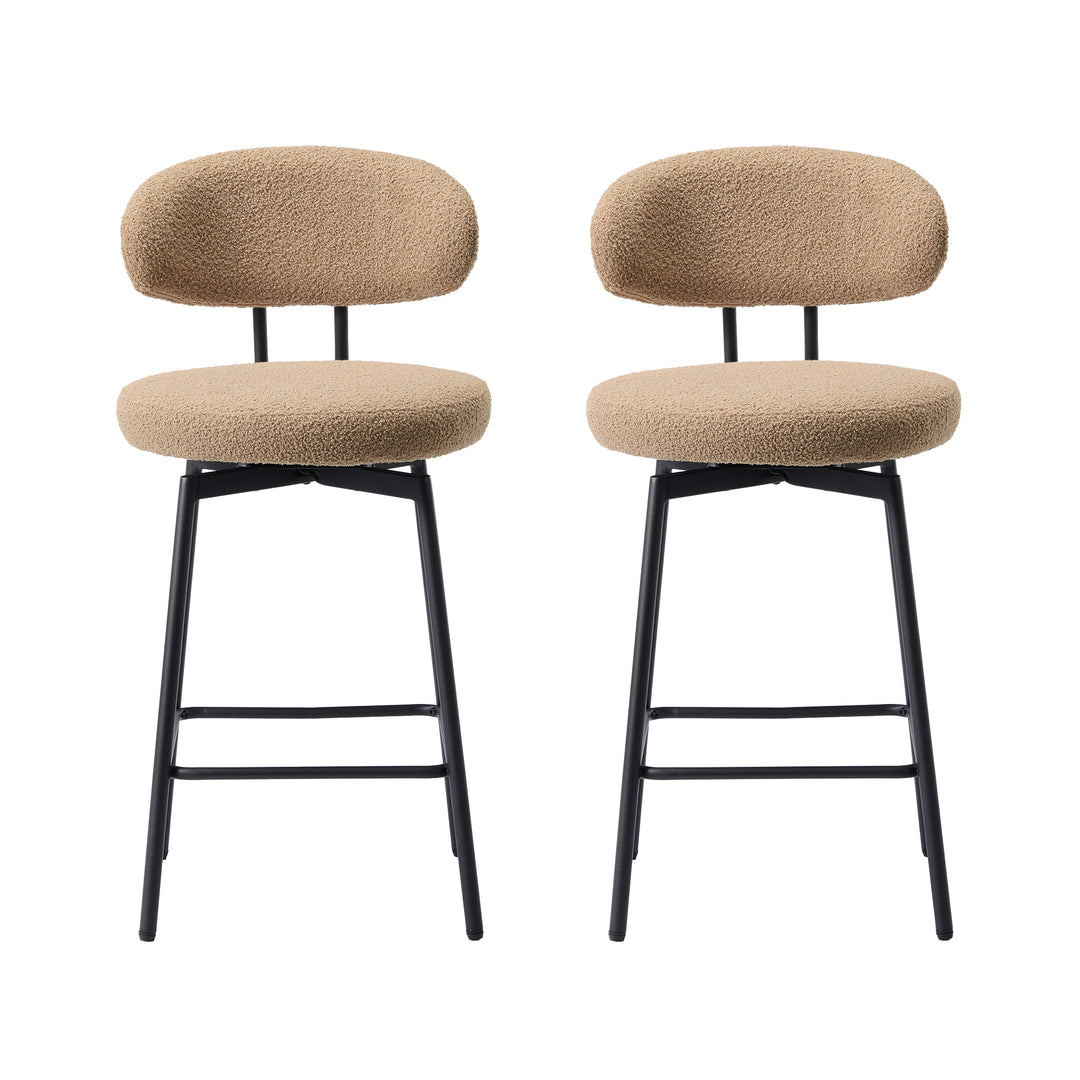 Alexandria Modern Upholstered Sherpa Fabric Counter Height Bar Stools with Back (Set of 2)