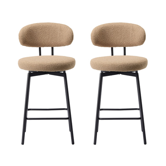 Alexandria Modern Upholstered Sherpa Fabric Counter Height Bar Stools with Back (Set of 2)