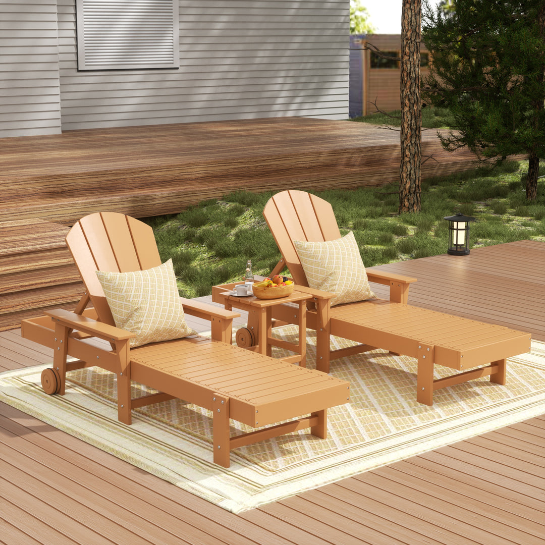 Malibu 3 Piece Adirondack Reclining Chaise Lounge With Arms &amp; Wheels