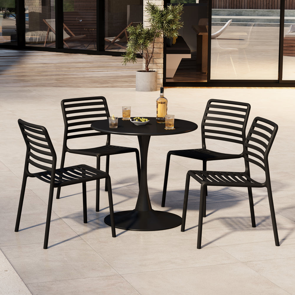Playa 5-Piece Outdoor Indoor Metal Patio Dining Table Set With Stackable Plastic Patio Side Chairs
