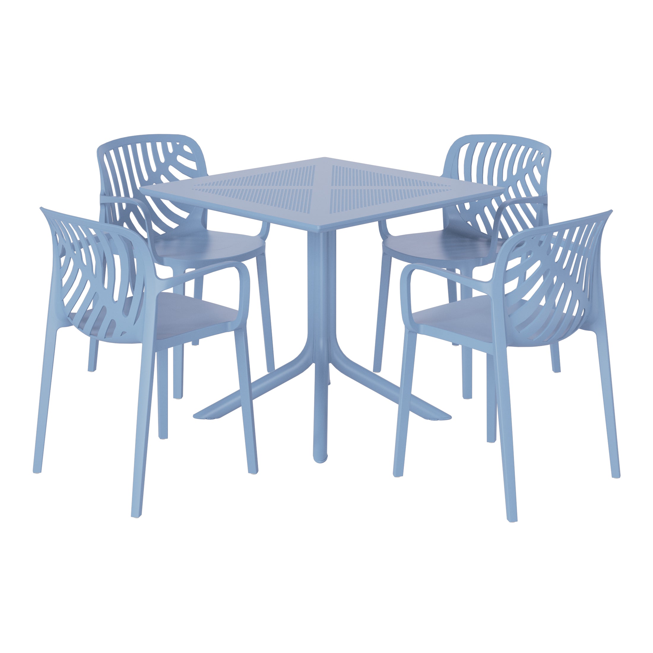 Playa 5-Piece Outdoor Resin Square Patio Dining Table Set with Modern Stackable Patio Dining Chairs