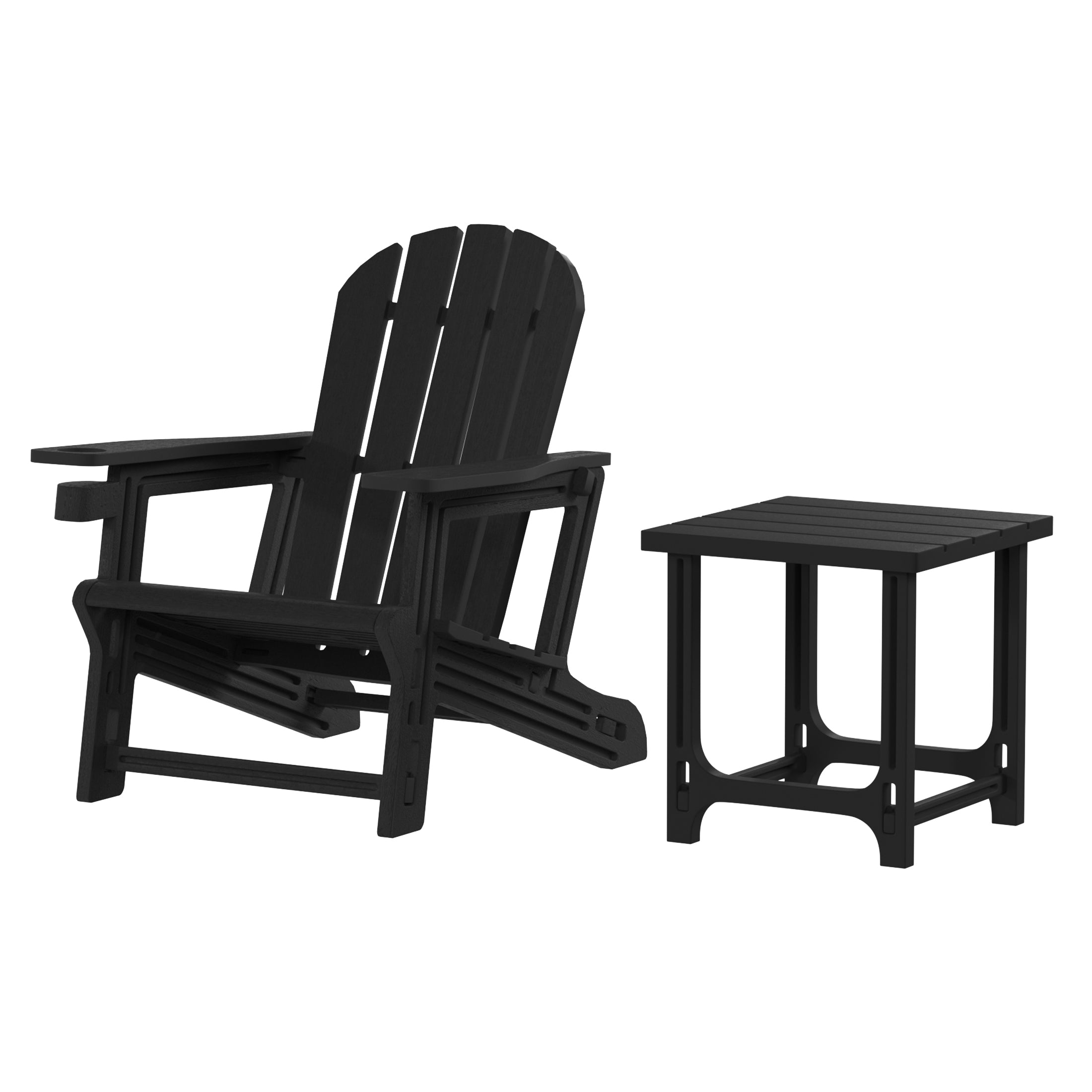 Azura 2-Piece HDPE Plastic Adirondack Patio Chair With 18" Side Table Set