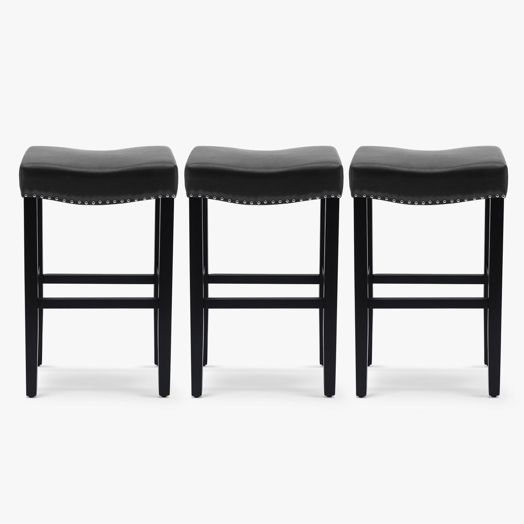 Lenox 29" Upholstered Saddle Seat Black Bar Stool (Set of 3)