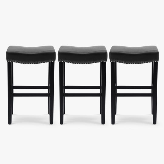 Lenox 29" Upholstered Saddle Seat Black Bar Stool (Set of 3)