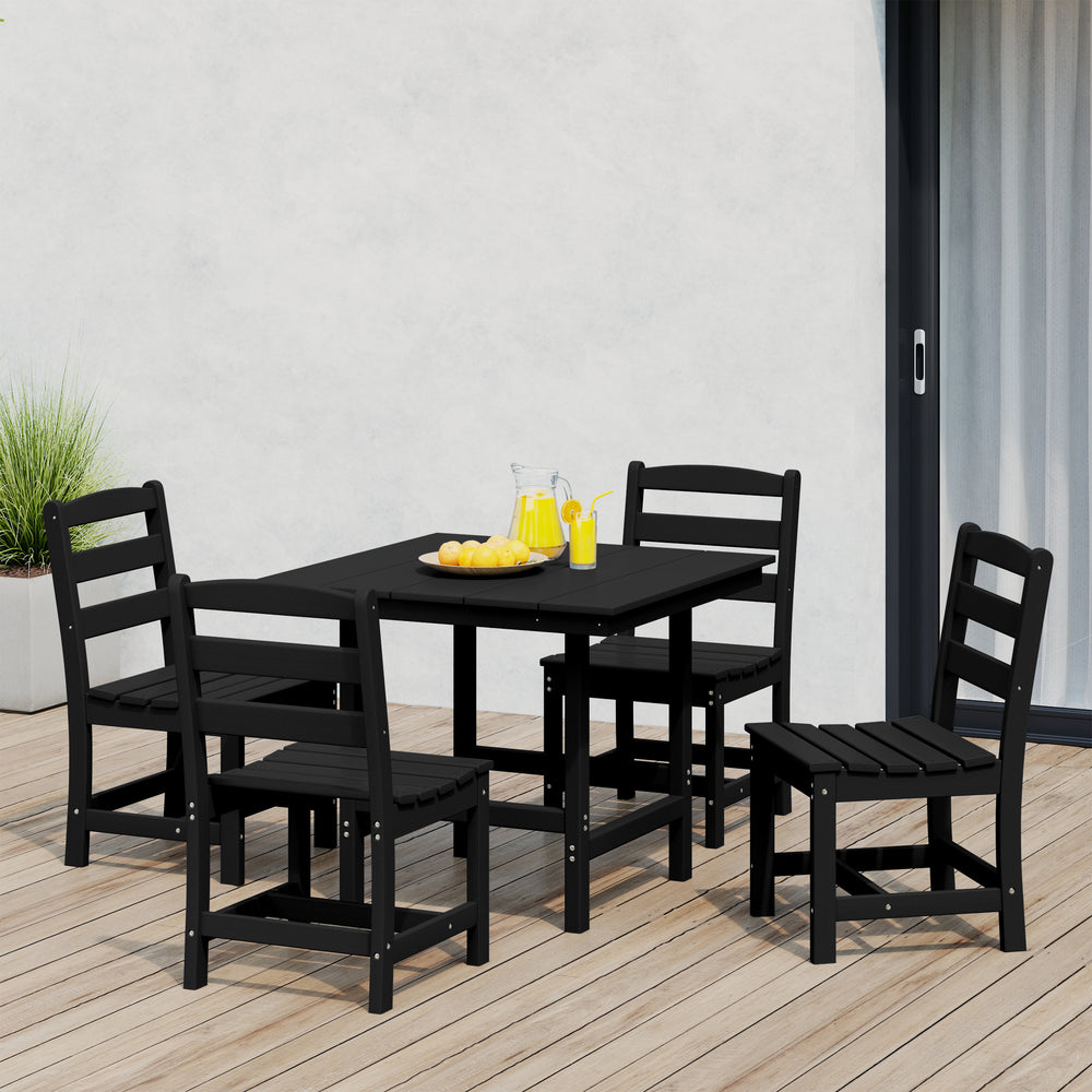 Ashore 5-Piece HDPE Outdoor Square Patio Dining Table Set with Armless Side Chairs