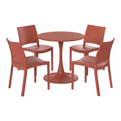 Playa 5-Piece Indoor Outdoor Round Metal Patio Dining Table Set With Stackable Patio Dining Side Chairs