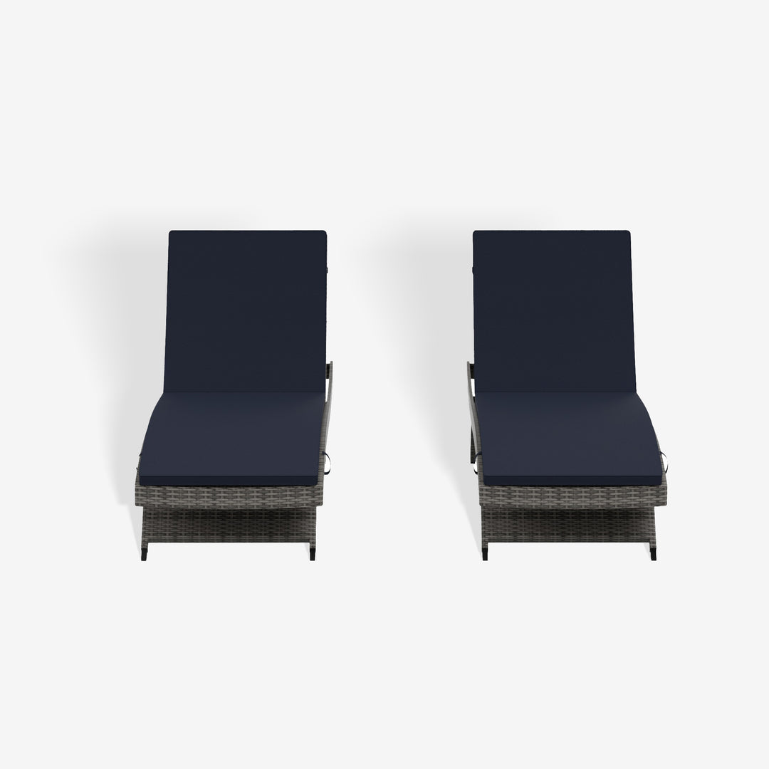 Somerset Grey Rattan Wicker Outdoor Chaise Lounge with Cushion (Set of 2)