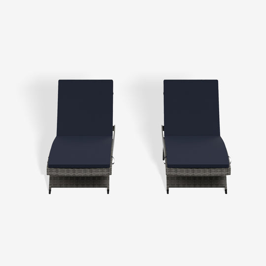 Somerset Grey Rattan Wicker Outdoor Chaise Lounge with Cushion (Set of 2)
