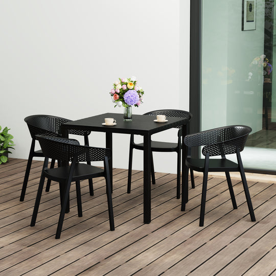 Playa 5-Piece Outdoor Metal Frame Square Dining Table Patio Set with Stackable Patio Dining Chairs