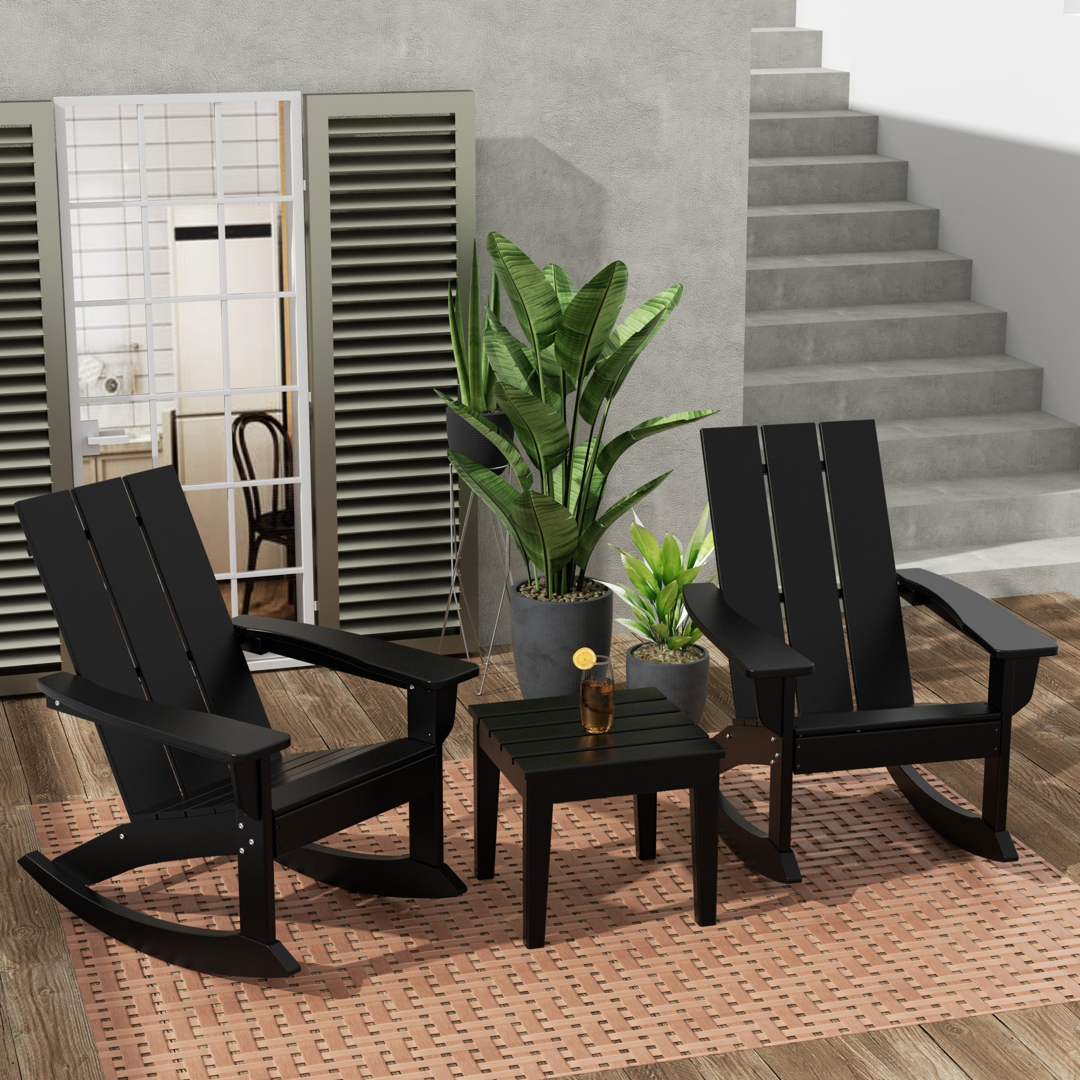 Ashore Modern Rocking Poly Adirondack Chair With Side Table 3-Piece Set