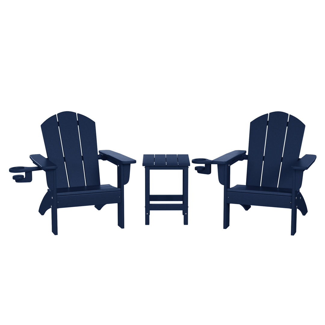 Malibu 3-Piece Kids HDPE Adirondack Chairs Set with Square Side Table and Cup Holders