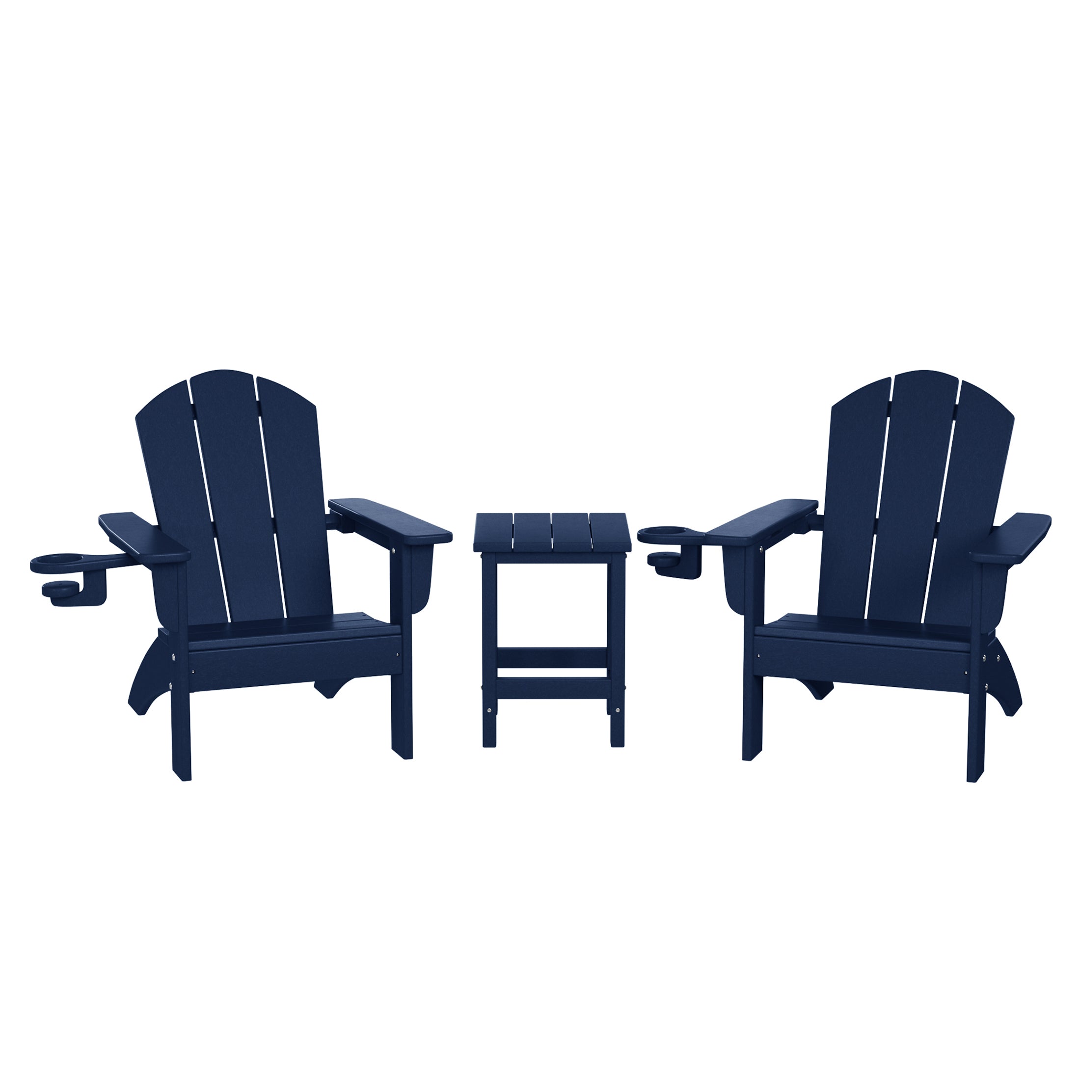 Malibu 3-Piece Kids HDPE Adirondack Chairs Set with Square Side Table and Cup Holders