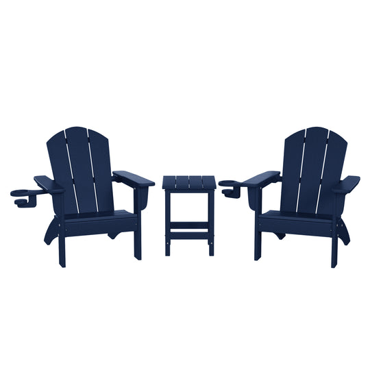 Malibu 3-Piece Kids HDPE Adirondack Chairs Set with Square Side Table and Cup Holders