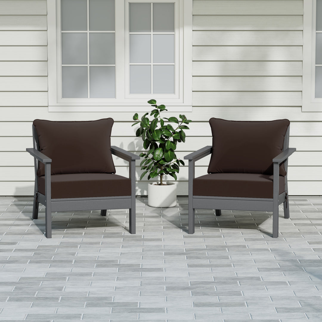 Avalon Outdoor Modern HDPE Patio Club Chairs with Deep Seat Cushions (Set of 2)
