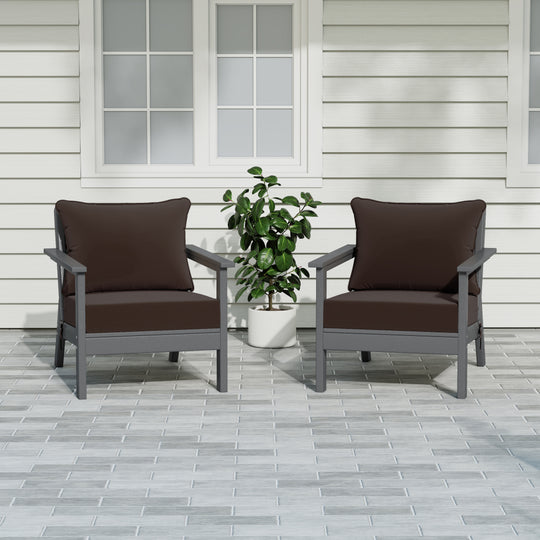 Avalon Outdoor Modern HDPE Patio Club Chairs with Deep Seat Cushions (Set of 2)