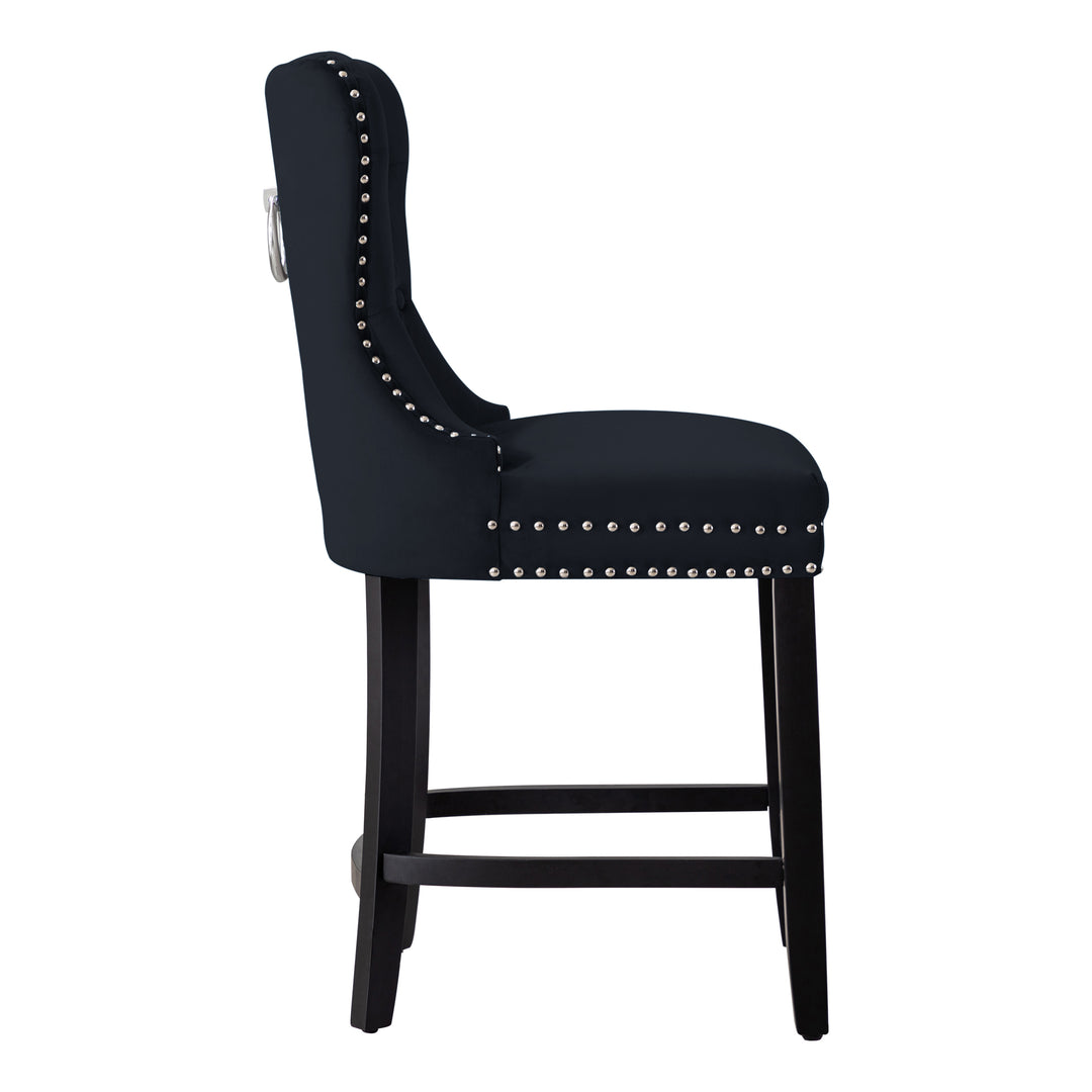 Wordford 24" Tufted Velvet Counter Stool, Black