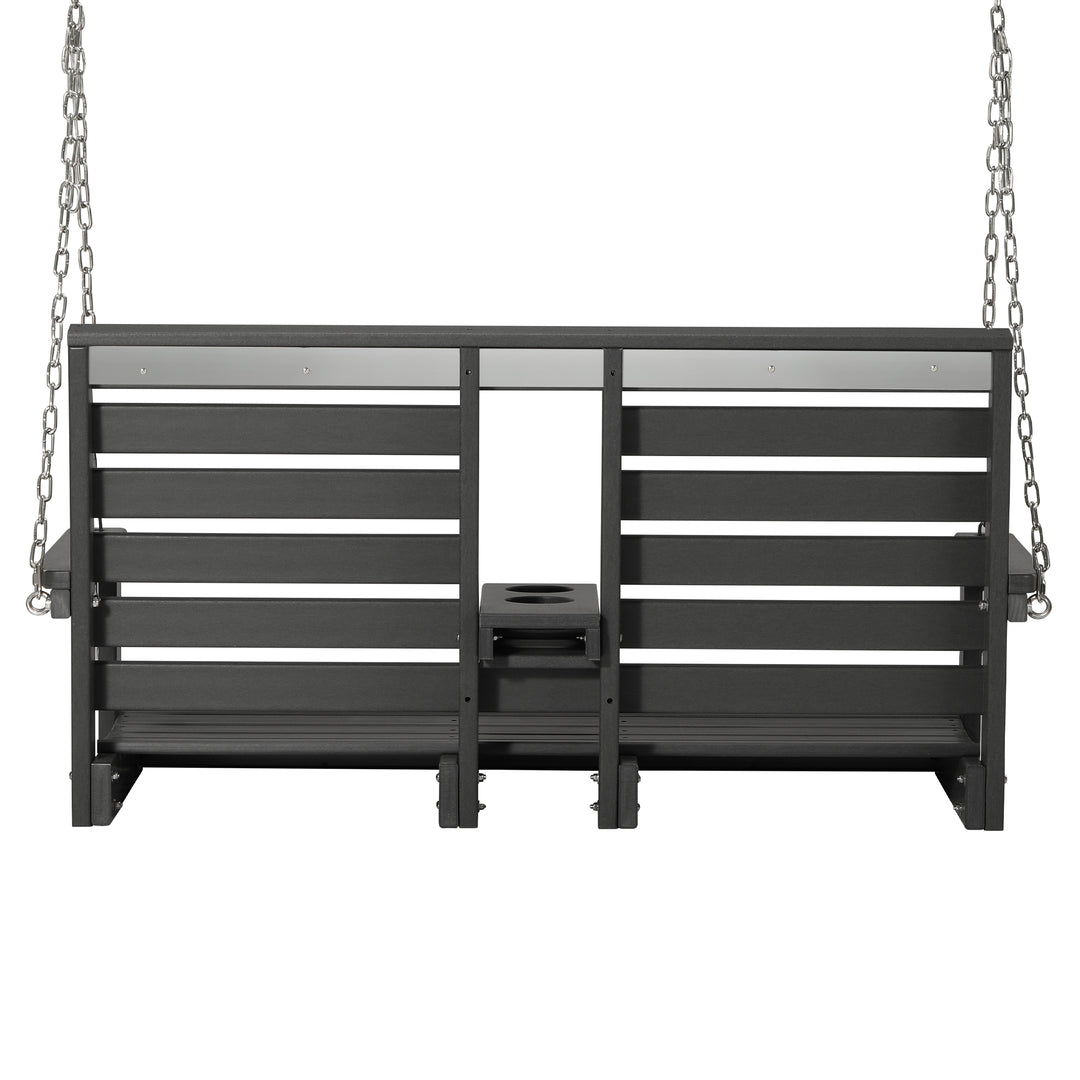 St Charles Outdoor HDPE 54" Front Hanging Porch Swing Bench With Cupholders