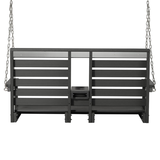 St Charles Outdoor HDPE 54" Front Hanging Porch Swing Bench With Cupholders