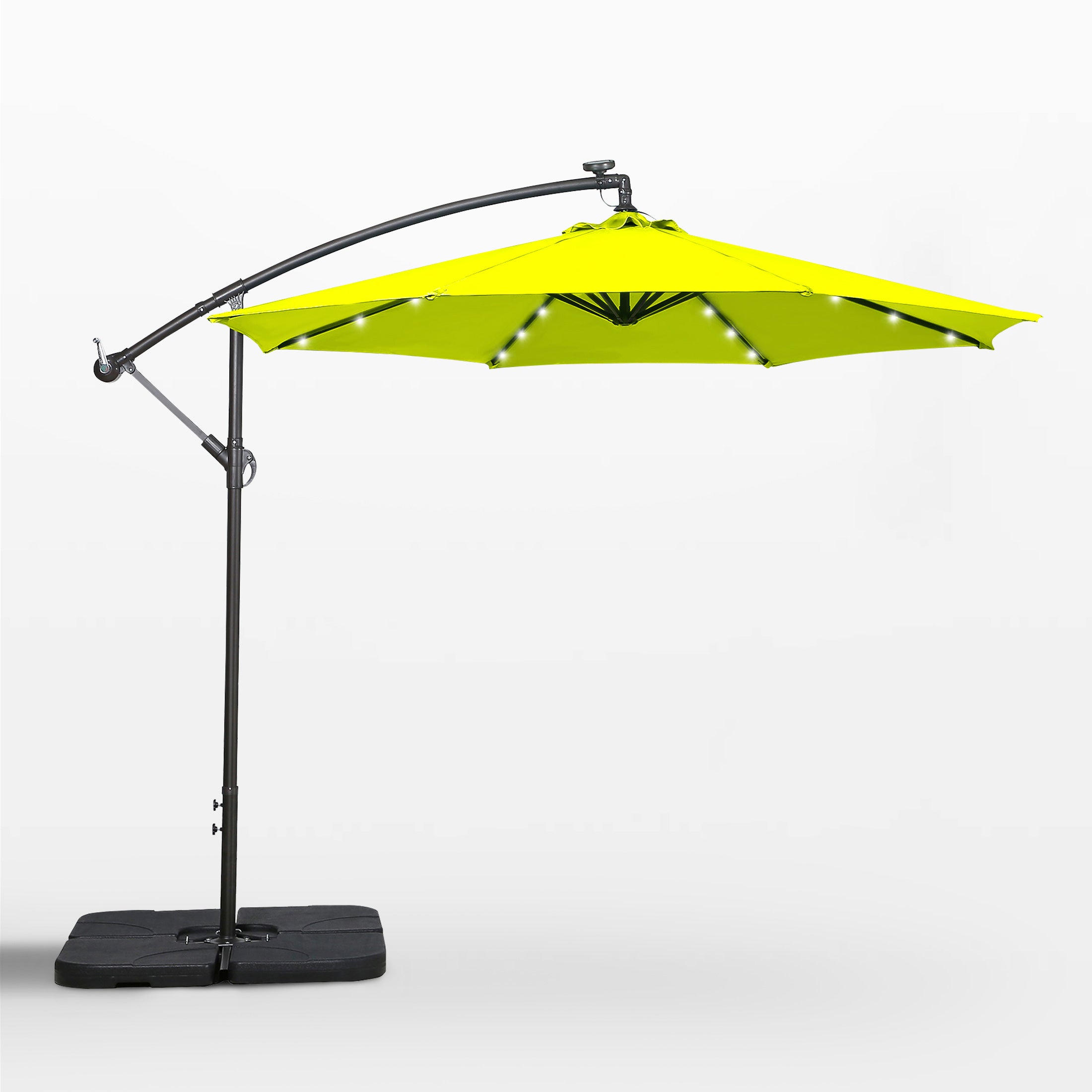 Albert 10 ft. Outdoor / Paito Cantilever Hanging Umbrella with Solar Power LED lights and 50 lbs concrete weight base kit