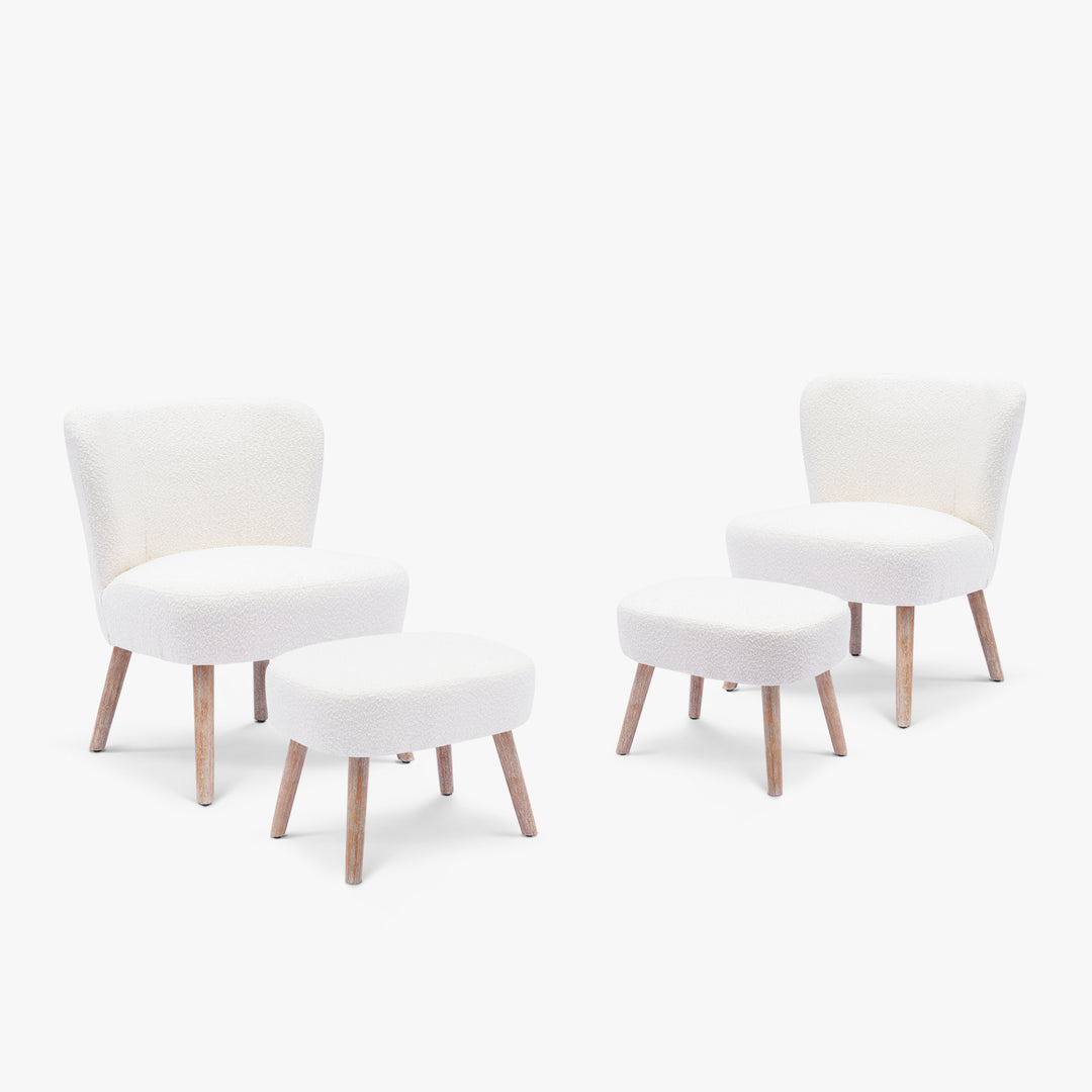 Genevieve 4-Piece Set Mid-Century Boucle Accent Chairs with Ottoman Foot Stools