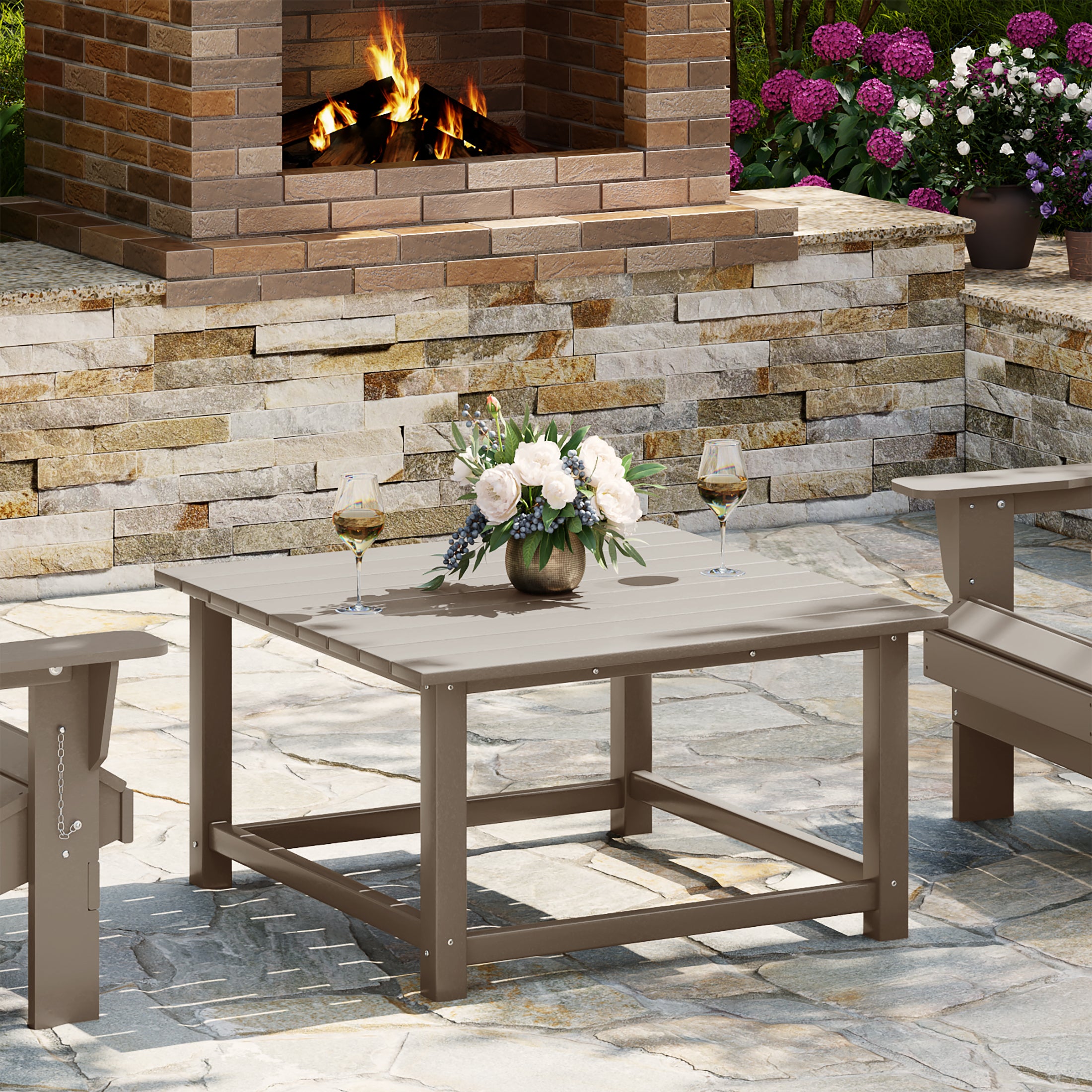 Malibu Low Outdoor HDPE Square Patio Coffee Table