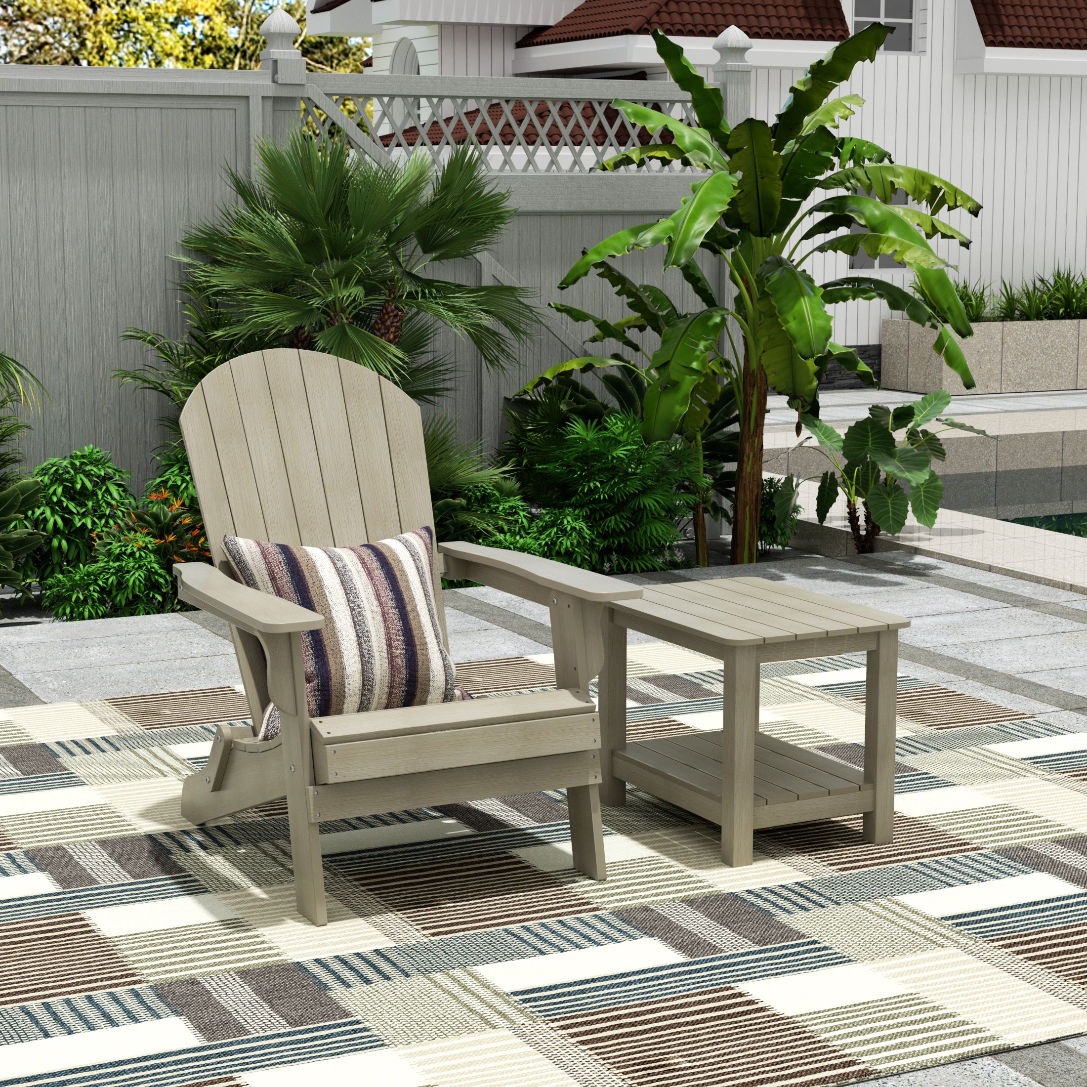 Tuscany HIPS Outdoor Folding Adirondack Seashell Chair With Side Table
