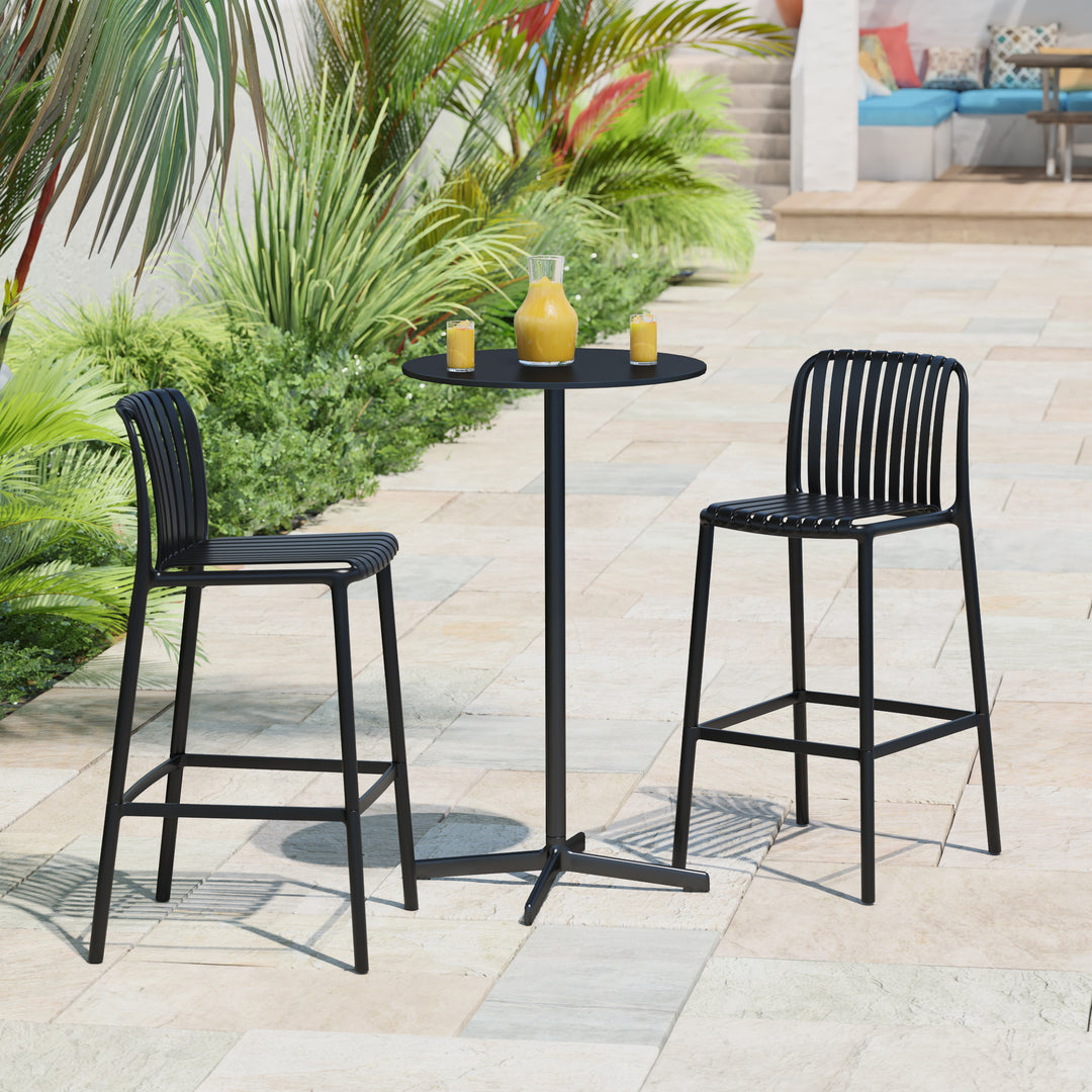 Playa 29.5" Outdoor Modern Polypropylene Plastic Patio Bar Height Stools (Set of 2)