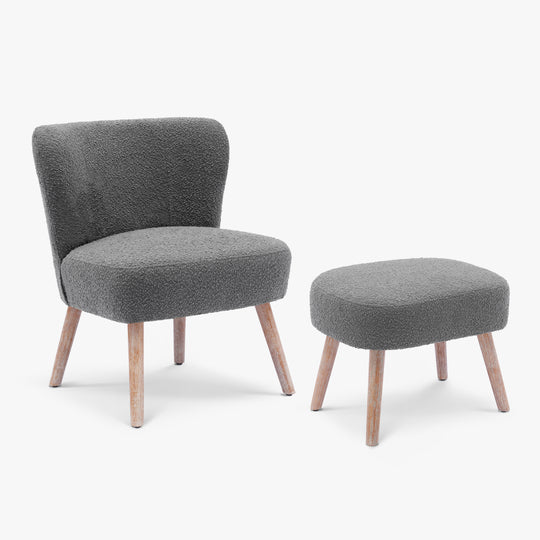 Genevieve Mid-Century Boucle Accent Chair with Ottoman Foot Stool Set